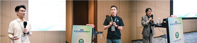从左往右分别为：中国兽医协会兽医猫科专科委员会委员朱国与郭志胜，以及内科（小动物）专科委员会委员陈艳云